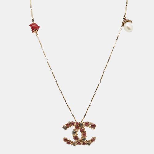 Chanel CC Enamel Crystal Gold Tone Necklace - Chanel - Modalova