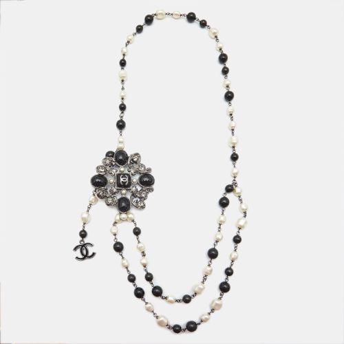 Chanel CC Resin Faux Pearl Beads Crystals Silver Tone Necklace - Chanel - Modalova