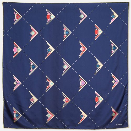 Chanel Navy Blue CC Geometric Print Silk Scarf - Chanel - Modalova