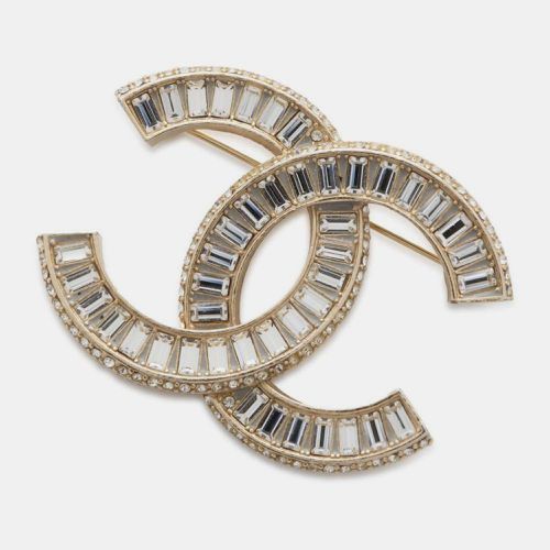 Chanel Champagne Gold Metal CC Logo/Rhinestone Brooch - Chanel - Modalova