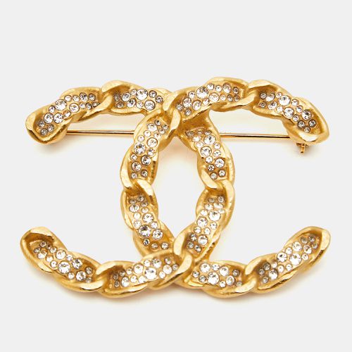 Chanel CC Crystal Embellished Gold Tone Pin Brooch - Chanel - Modalova