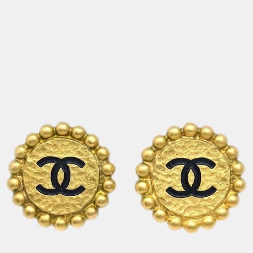 Chanel Gold Black Button Clip-On Earrings 95P - Chanel - Modalova