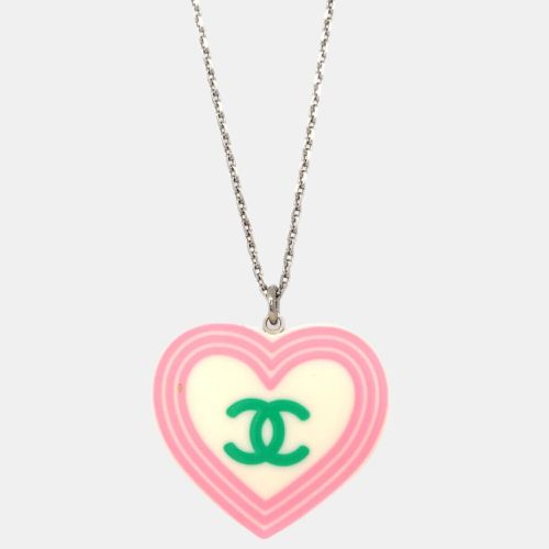 Chanel Silver White Heart Chain Necklace Pendant - Chanel - Modalova