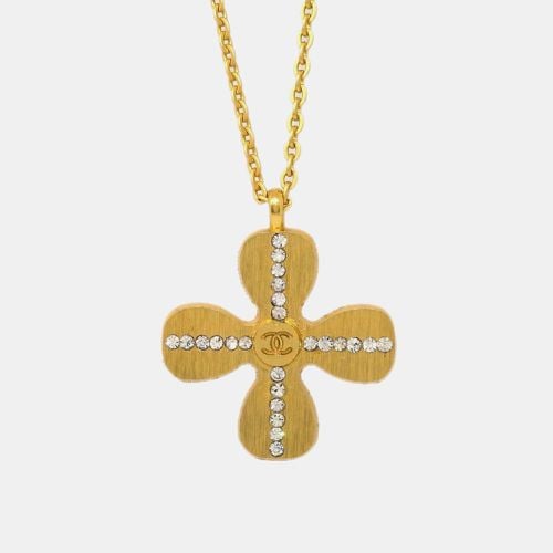 Chanel Rhinestone Gold Clover Chain Pendant Necklace 01C - Chanel - Modalova