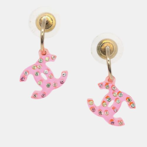 Chanel Rhinestone Pink CC Dangle Piercing Earrings - Chanel - Modalova