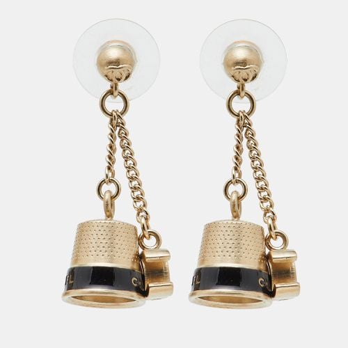 Chanel CC Enamel Gold Tone Bell Drop Earrings - Chanel - Modalova