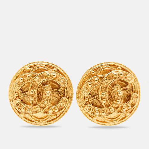 Chanel Vintage CC Gold Tone Button Clip On Earrings - Chanel - Modalova