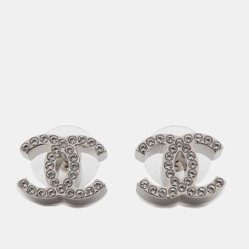 Chanel Silver/Transparent Metal Rhinestone Cc Logo Rhinestone Earrings - Chanel - Modalova