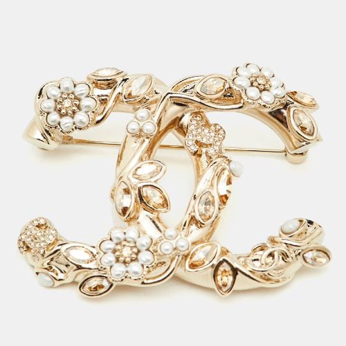 CC Faux Pearl Crystal Floral Tone Brooch - Chanel - Modalova