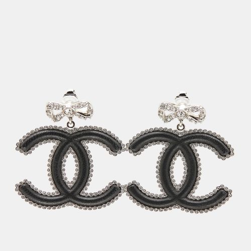 Chanel CC Black Composite Crystals Silver Tone Dangle Earrings - Chanel - Modalova