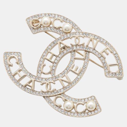 Chanel Gold Plated/Strass Cc Logo Pearl Brooch - Chanel - Modalova