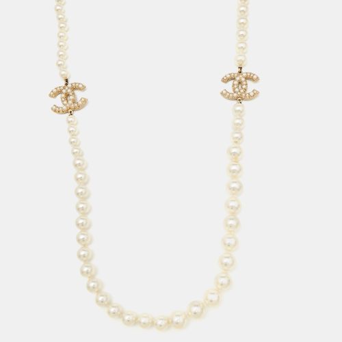 Chanel CC Faux Pearl Gold Tone Long Necklace - Chanel - Modalova