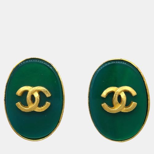 Gold Plated Oval Stone Clip-On Earrings - Chanel - Modalova
