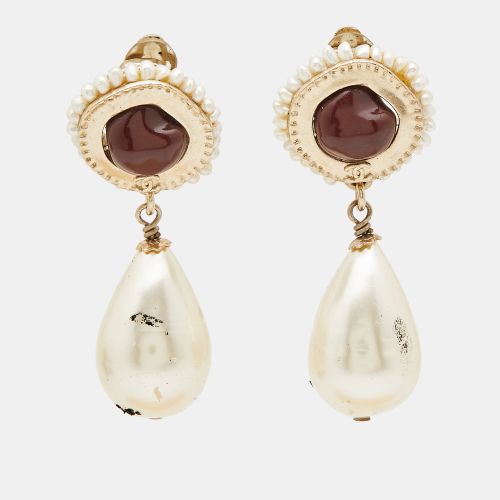 CC Resin Faux Pearl Tone Dangle Earrings - Chanel - Modalova