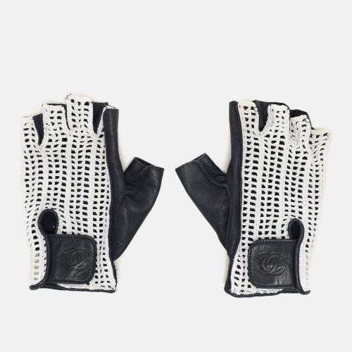 White Leather and Crochet Fingerless Gloves - Chanel - Modalova