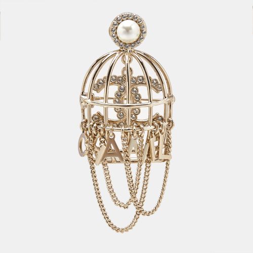 Cage CC Crystal Faux Pearl Tone Brooch - Chanel - Modalova