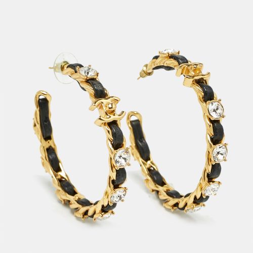 CC Leather Crystals Tone Hoop Earrings - Chanel - Modalova