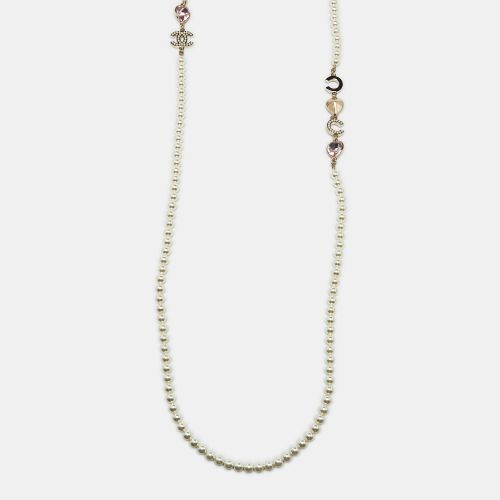 Crystal CC Coco Heart Crystals Faux Pearl Tone Long Necklace - Chanel - Modalova