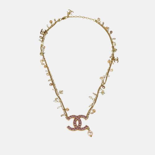 Chanel CC Rhinestone Artificial Pearl Gold Chain Pendant Necklace - Chanel - Modalova