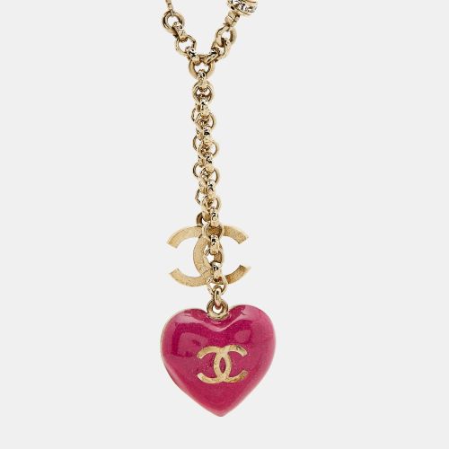 Chanel CC Heart Faux Pearl Enamel Crystals Gold Tone Chain Necklace - Chanel - Modalova