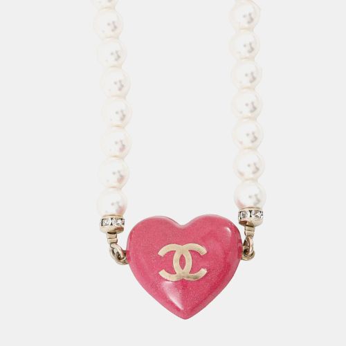 Chanel Heart Pink Rhinestone Gold Plated Faux Pearl Long Necklace - Chanel - Modalova