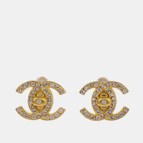 Chanel CC Turnlock Rhinestone Earrings Clip-On Gold Small - Chanel - Modalova