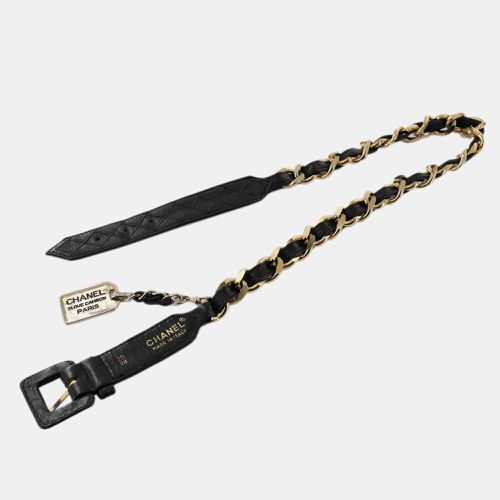 Chanel Vintage Black Leather Gold Chain Belt - Chanel - Modalova