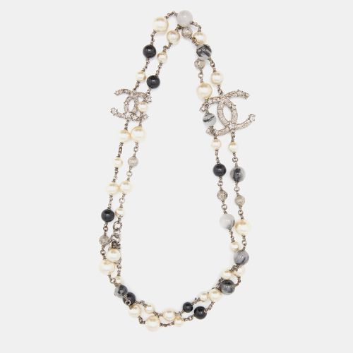 Chanel Silver Tone Faux Pearl & Beaded Star CC Long Necklace - Chanel - Modalova