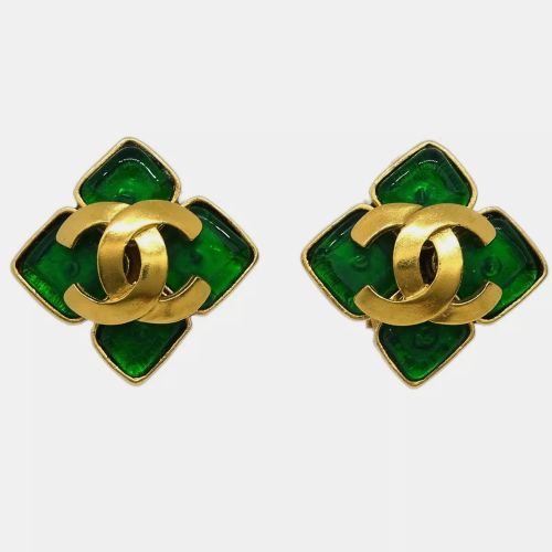 Chanel Rhombus Earrings Gripoix Clip-On Gold Green 95P - Chanel - Modalova