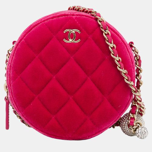 Chanel Pink Velvet Pearl Crush Round Clutch with Chain - Chanel - Modalova