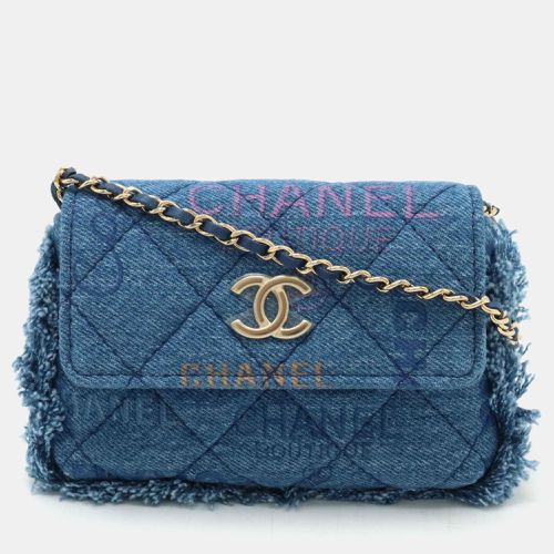 Denim Logo Printed Quilted Fringe Denim Mood Flap Shoulder Bag - Chanel - Modalova