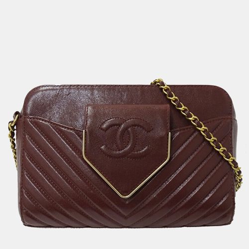 Bordeaux Chevron Sheepskin Small CC Flap Pocket Camera Bag - Chanel - Modalova