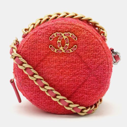 Pink/ Tweed Lambskin Quilted 19 Round Clutch With Chain - Chanel - Modalova