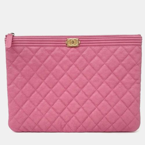 Chanel Pink Caviar Leather Medium Boy Clutch Bag - Chanel - Modalova