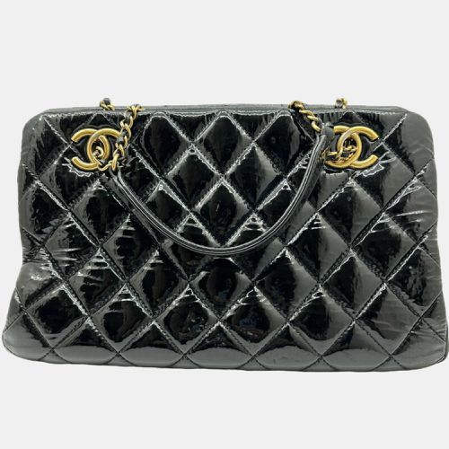 Chanel Black Patent Goatskin Quilted Small CC Eyelet Tote Bag - Chanel - Modalova