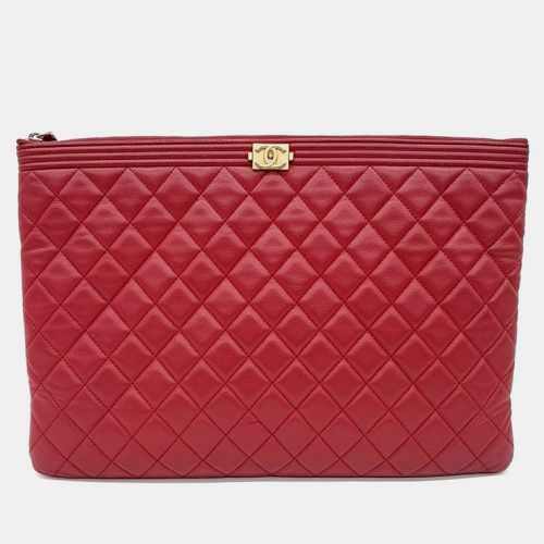 Chanel Red Quilted Lambskin Large Boy Zip Pouch - Chanel - Modalova