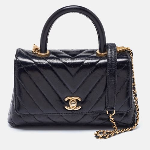 Chanel Black Chevron Glazed Leather Mini Coco Top Handle Bag - Chanel - Modalova