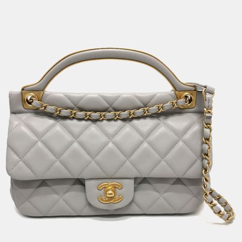 Chanel Grey Calfskin Quilted Small Lady Handle Clutch With Chain - Chanel - Modalova