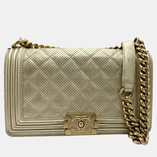 Chanel Light Gold Perforated Leather Medium Boy Shoulder Bags - Chanel - Modalova