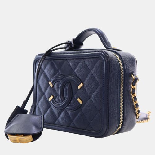 Chanel Navy Blue Mini Caviar CC Filigree Vanity Case - Chanel - Modalova