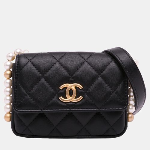 Chanel Black CC Lambskin About Pearls Card Holder On Chain - Chanel - Modalova