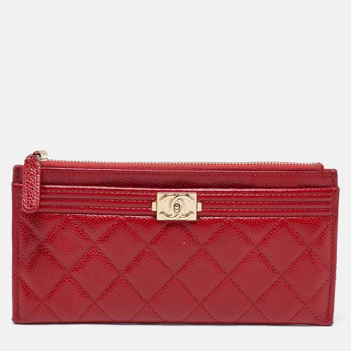 Chanel Red Quilted Caviar Leather Zip Classic Boy Pouch - Chanel - Modalova