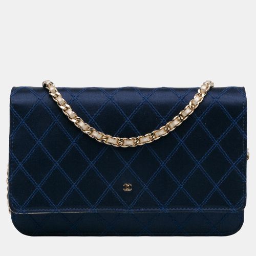 Chanel Navy Blue Satin Diamond Stitch Wallet On Chain - Chanel - Modalova