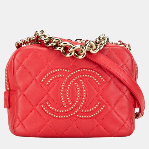 Chanel Red Lambskin Quilted Studded Beauty Begins Shoulder Bag - Chanel - Modalova