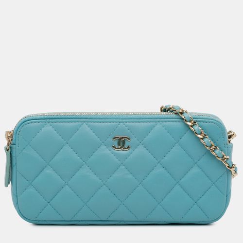 Chanel Blue Tone Lambskin Leather Double Zip Wallet on Chain - Chanel - Modalova