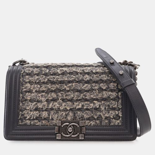 Chanel Gray Tweed and Calfskin Leather Medium Braided Boy Flap Bag - Chanel - Modalova