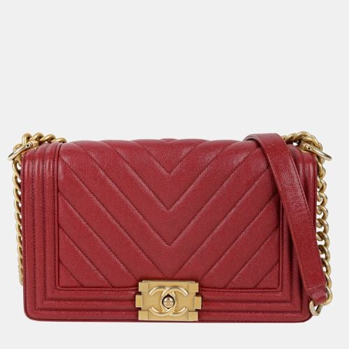 Maroon Leather Medium Boy Shoulder Bag - Chanel - Modalova