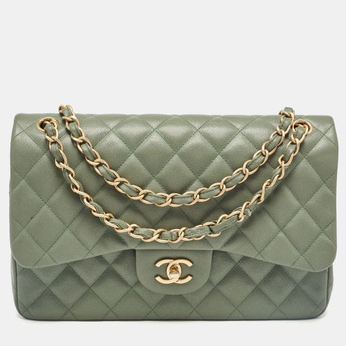 Chanel Green Quilted Caviar Leather Jumbo Classic Double Flap Bag - Chanel - Modalova