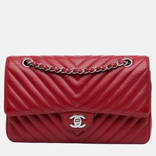 Chanel Red Chevron Leather Medium Classic Double Flap Bag - Chanel - Modalova