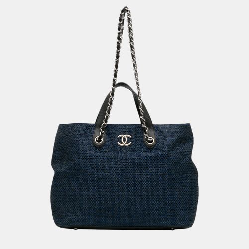 Chanel Navy Blue Straw and Caviar Leather Drawstring Shopping Tote Bag - Chanel - Modalova